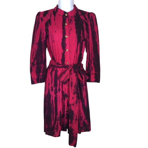 T-Bags Los Angeles | Tie Dye Belted Button Down Shirt Dress - Picture 1 of 14